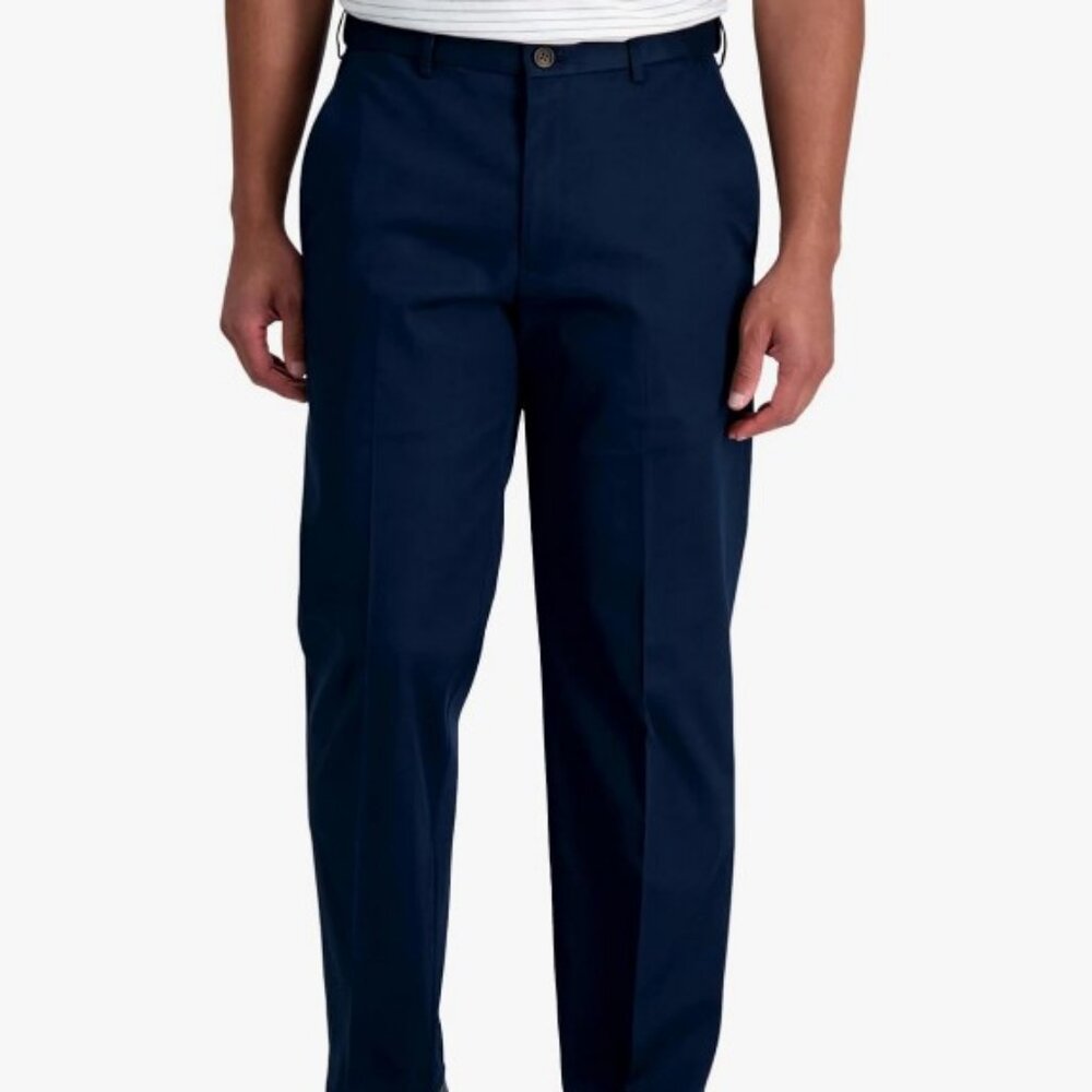 Haggar Men's Premium No Iron Khaki Classic Fit Expandable Waist Flat Front Pants